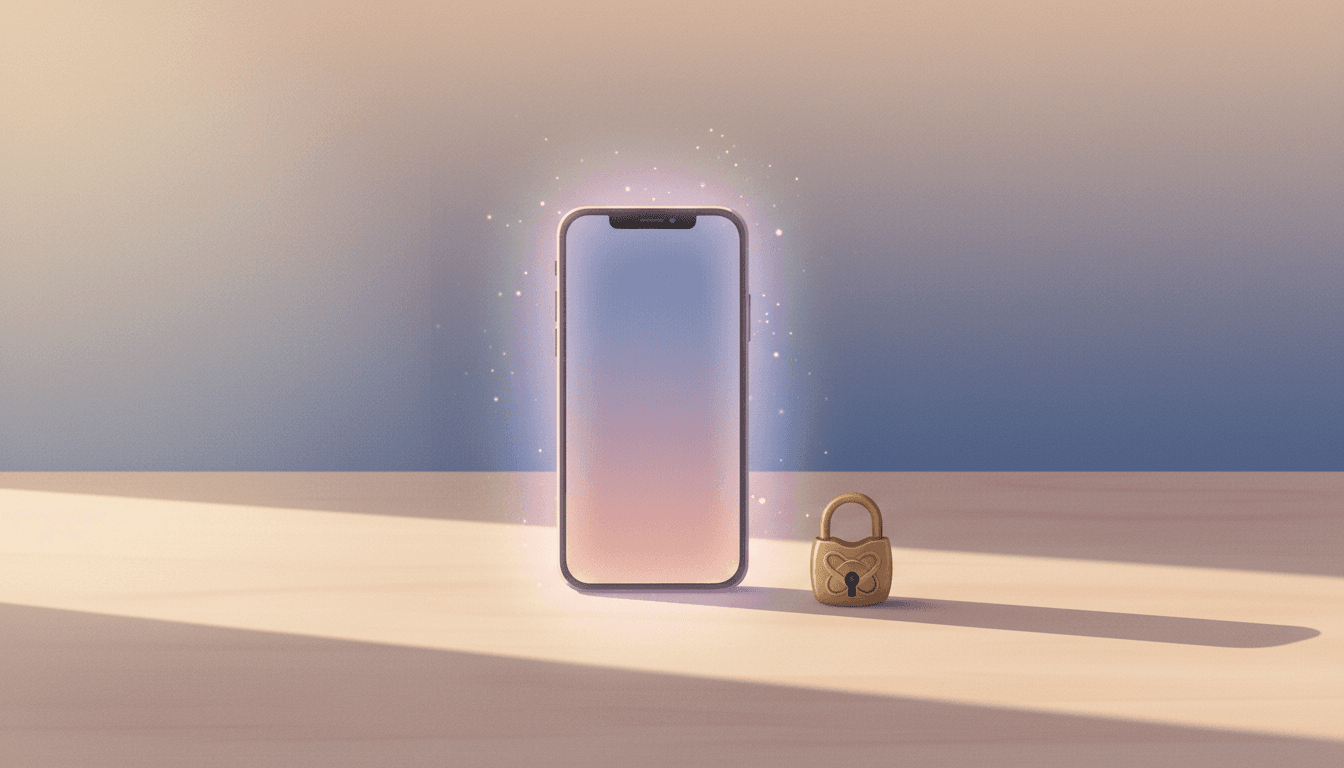 A phone with a soft glow and a small padlock beside it, suggesting a private AI journal