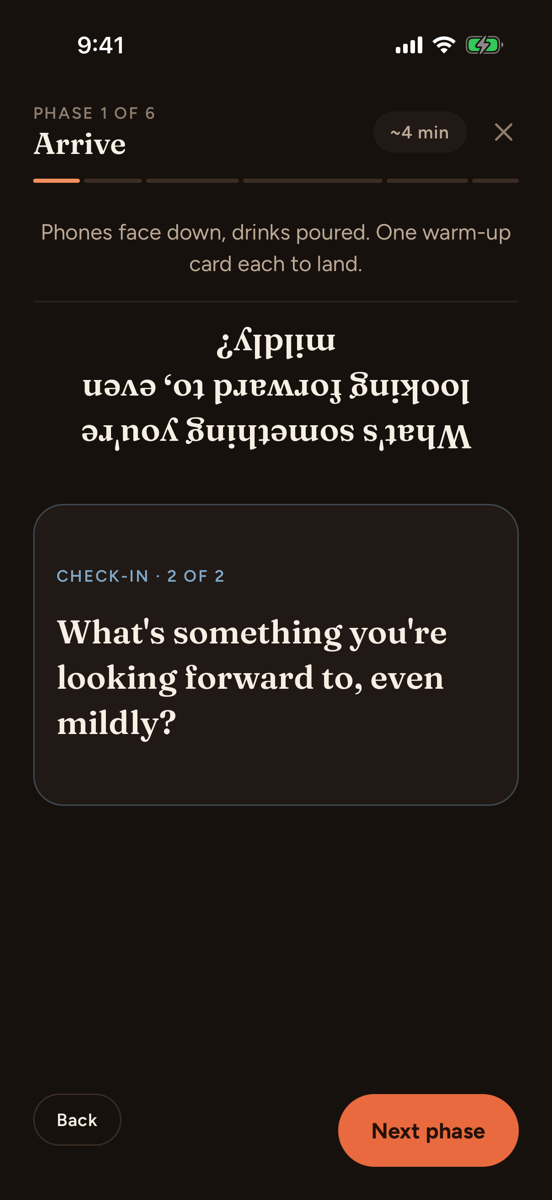 A conversation card shown to both sides of the table