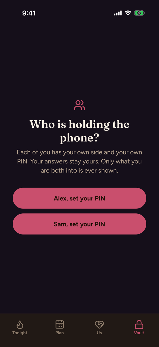 The Vault door: each partner has their own PIN