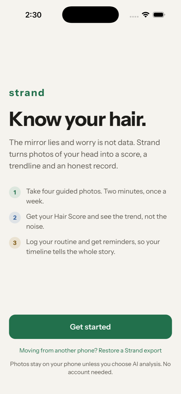 Strand welcome screen: Know your hair.